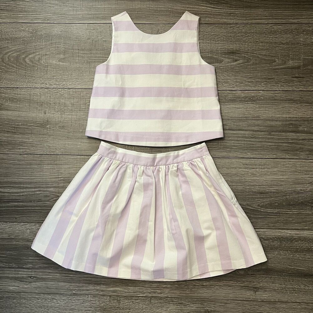 Janie & Jack Top Skirt Girls sz 7 Lavender White Stripe Bow Lined 2pc Set